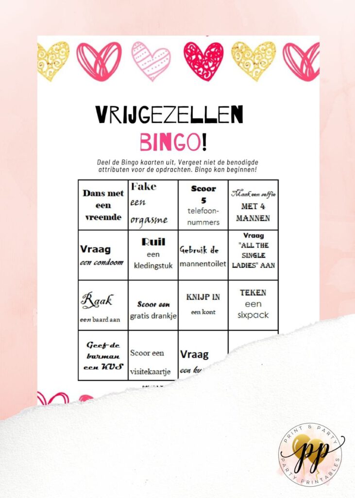 Vrijgezellen Bingo Heartbeat Print Party