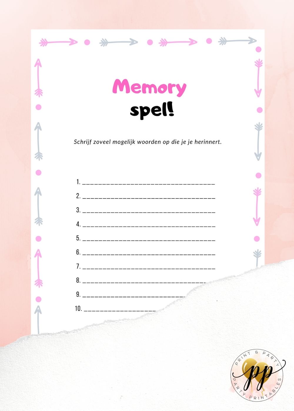 Vrijgezellen – Memory spel – Arrows – Print & Party