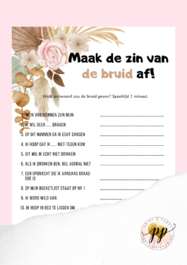 Vrijgezellen – Maak de zin van de bruid af – Boho