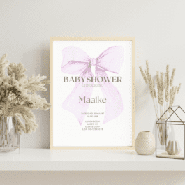 Baby Aanpasbare Uitnodiging – Strik Roze